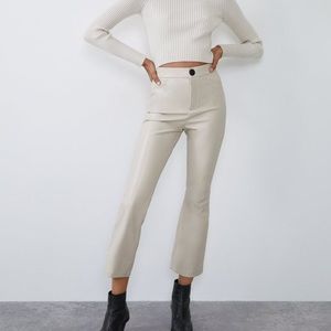 Zara Vegan Leather flared Pants - Cream
